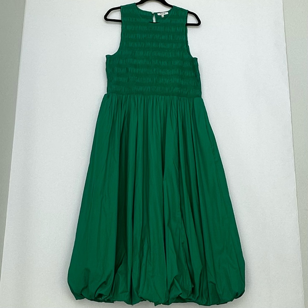 Madewell Melody Bubble Hem Smocked Midi Dress in Verdant Green Poplin |XL| NWT - Picture 2 of 15